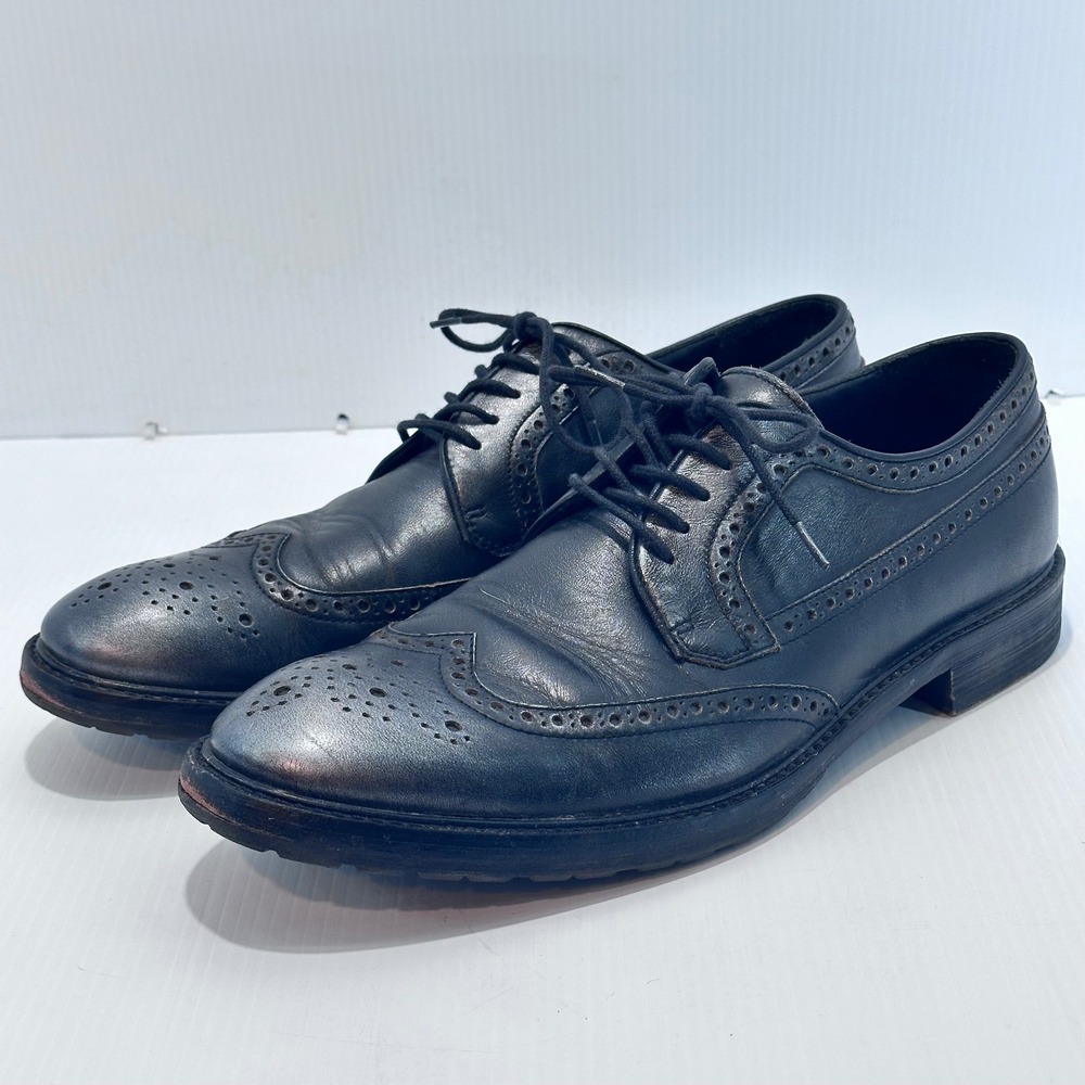 John Varvatos Luxe Wingtip Brogue Oxford Dress Shoes Men Size‎ 10 Black Leather